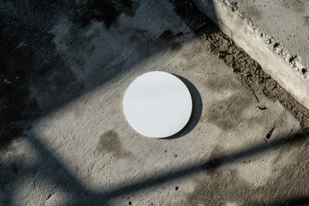 Mock-up of a round white sticker on a concrete surface, copy spaceの素材