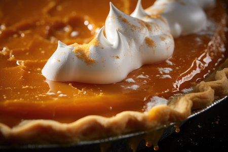 A piece of pumpkin pie with whipped cream for Thanksgivingの素材