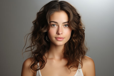 Portrait of a young woman on a gray background, perfect skinの素材