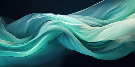 Flowing abstract blue transparent silk on a black background , banner background imageの素材
