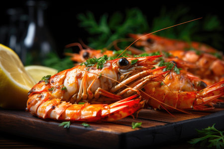 Grilled langoustines in a marinade of garlic and parsley with lemonの素材
