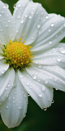 White flower with dew drops on the petals close-up, background imageの素材