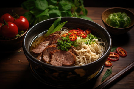 Pho Bo soup with meat and noodles, Asian cuisineの素材