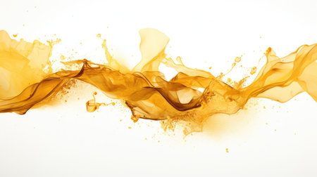 Banner with abstract background explosion of gold ink, yellow paint in water on white backgroundの素材