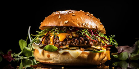 Fresh beef burger with lettuce leavesの素材