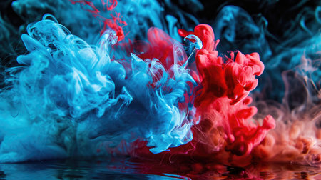 Abstract marble with acrylic paints of red and black colors is painted with waves, a splash of colors, textureの素材