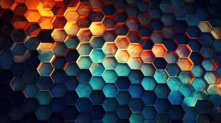 Digital multicolored hexagon abstract background top viewの素材