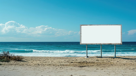 Mock up white outdoor advertising poster on the beachの素材