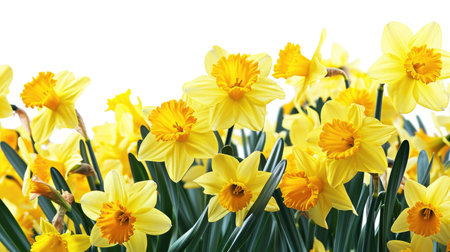 Yellow spring daffodils field background banner isolatedの素材