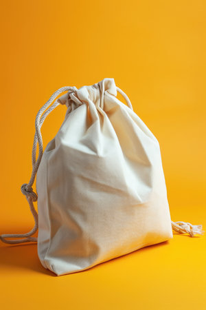 Blank white fabric bag mockup, yellow backgroundの素材
