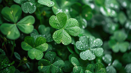 Green clover leaves with space for textの素材