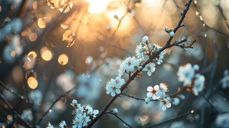 White branches with white flowers in springの素材