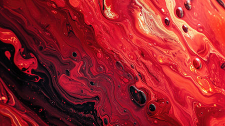 Abstract marble acrylic paints in red and black painted in waves, textureの素材
