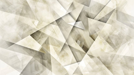 Modern abstract cream background design with layers of textured white transparent material in triangle diamond and squares shapes in random geometricの素材