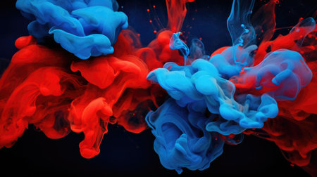 Abstract marble with acrylic paints of red and black colors is painted with waves, a splash of colors, textureの素材