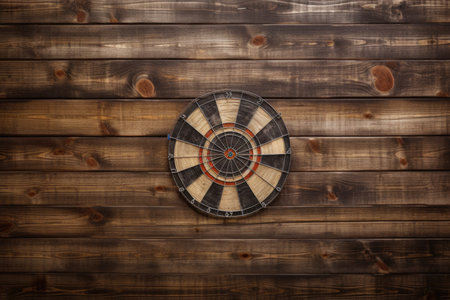 Wooden board on the wall with a target for throwing an ax and playing dartsの素材