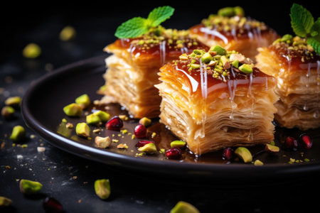 Baklava dessert with pomegranate, nuts and honeyの素材