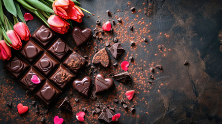 Chocolate hearts, valentine's day candies, place to copy, backgroundの素材