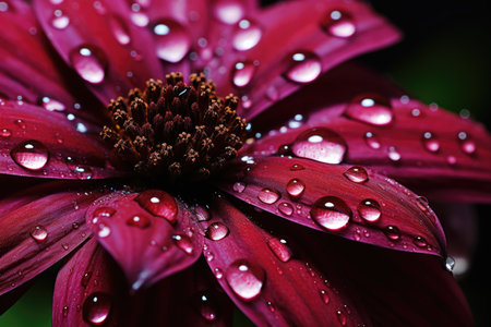 Red flower with dew drops on petals close-up, background imageの素材