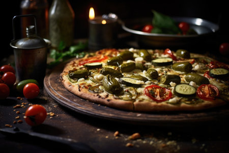 Pizza with pickled cucumbers and cheeseの素材