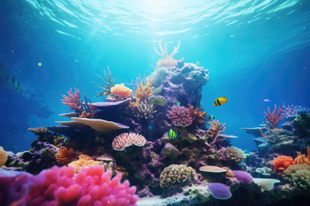 Underwater world with corals and fishの素材