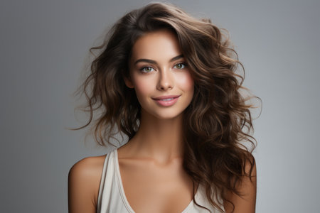 Portrait of a young woman on a gray background, perfect skinの素材