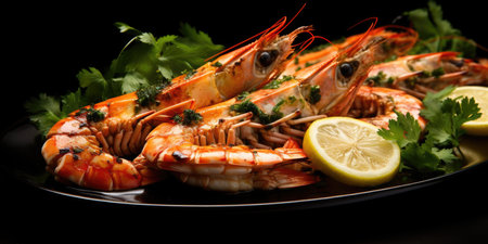 Grilled langoustines in a marinade of garlic and parsley with lemonの素材