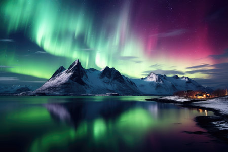 Fantastic landscape with northern lighting in the mountainsの素材