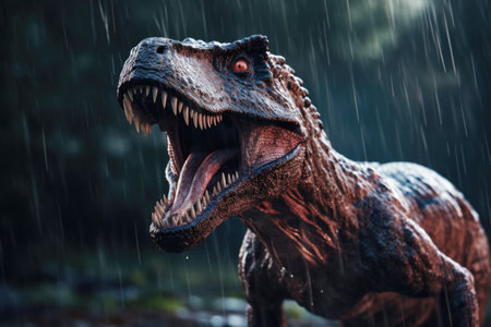 AT rex dinosaur rips through a prehistoric forestの素材