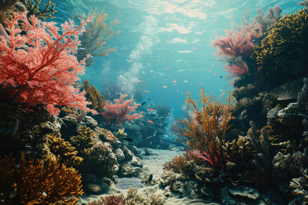 A bright underwater world with coral reefsの素材