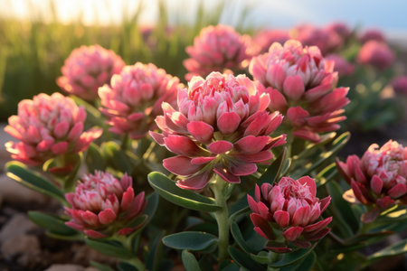 A bouquet of pink flowers in a field. Pink clover flowers in the field, medicinal plantsの素材