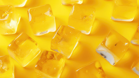 Ice cubes on a yellow backgroundの素材