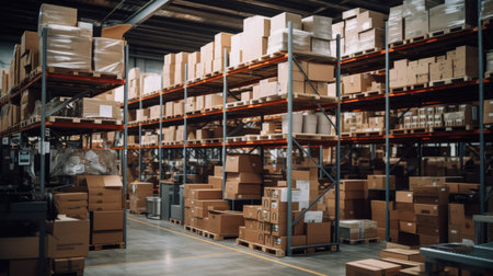 Warehouse Shelves Laden with Palletsの素材