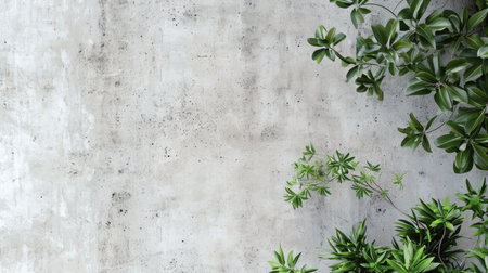 Eucalyptus branches on a rough stone surface top view. Wedding invitation card mockupの素材