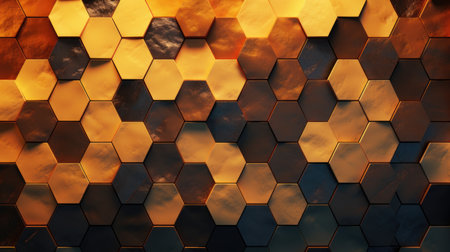Digital hexagon abstract background top view, golden honeycombの素材