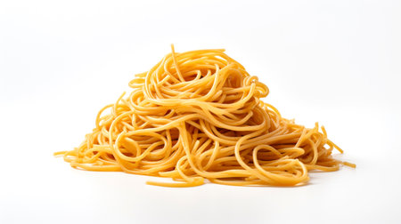 Spaghetti pasta lined with a slide isolated on a white backgroundの素材