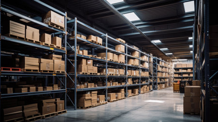 Warehouse Shelves Laden with Palletsの素材