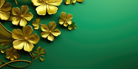 Green and gold clover leaves with a space for text. St. Patrick's Dayの素材