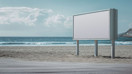 Mock up white outdoor advertising poster on the beachの素材