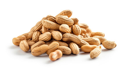 A pile of peanuts on a white surfaceの素材