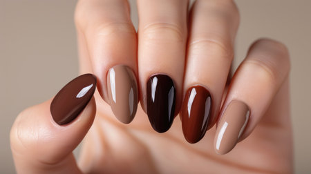 Photos of the design of multicolored nails on the hands, advertising the color of nailsの素材