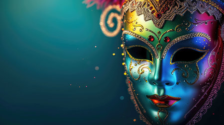 Carnival multicolored mask with feathers with space for textの素材