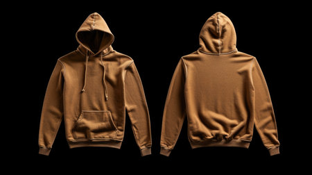 Brown hoodie, front and back view on black backgroundの素材