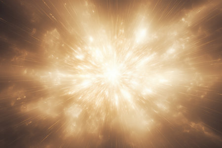 Abstract luminous golden effect with sparkling rays and white backlight. An illustration of the concept of high speed.の素材