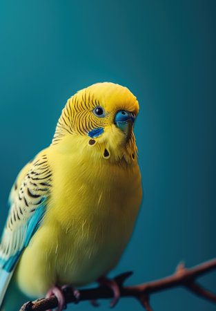 Yellow budgie, portrait of a birdの素材