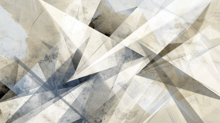 Modern abstract cream background design with layers of textured white transparent material in triangle diamond and squares shapes in random geometricの素材