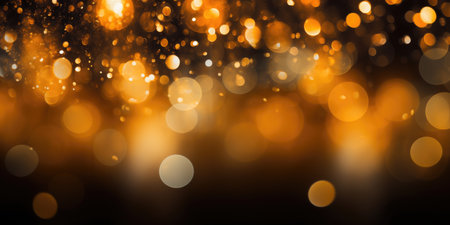 Golden bokeh, glowing rain and blurred lights on a blurred background, bannerの素材