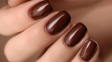 Photos of the design of brown nails on the hands, advertising the color of the nailsの素材