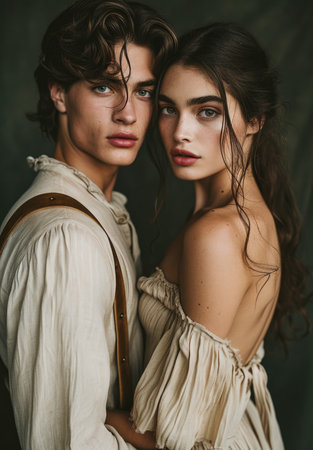 A loving couple of young men and women in close-up, passionate relationshipの素材