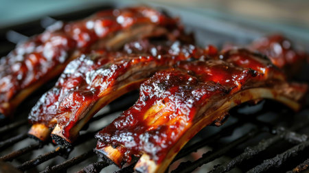 BBQ spare ribs from a charcoal grillの素材